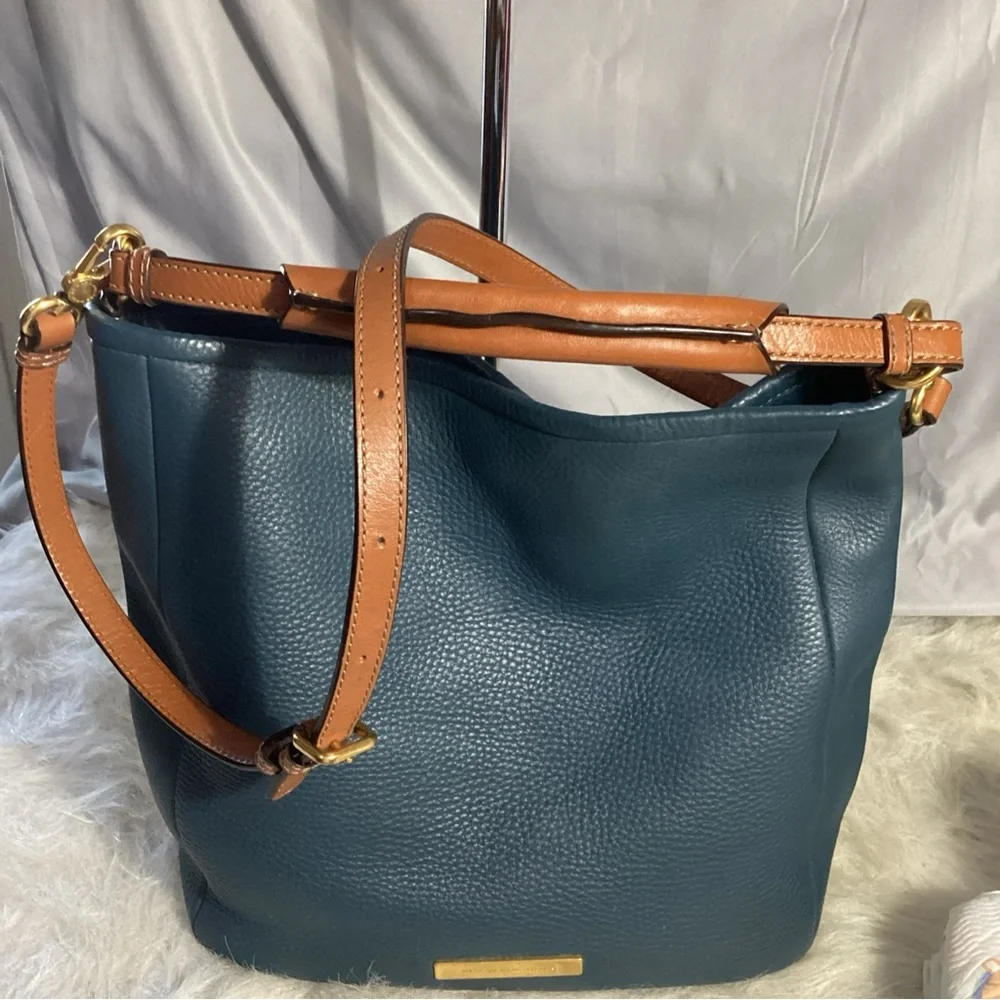 Marc Jacobs Blue Pebbled Leather Hobo Shoulder Bag with Long Strap